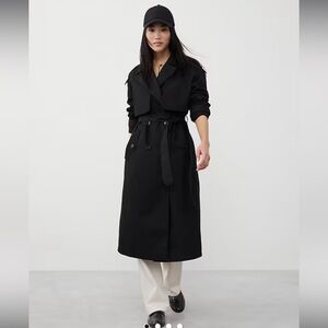 NWT Banana Republic Womens Black Trench Coat Petite Large Fall Winter Chic Style